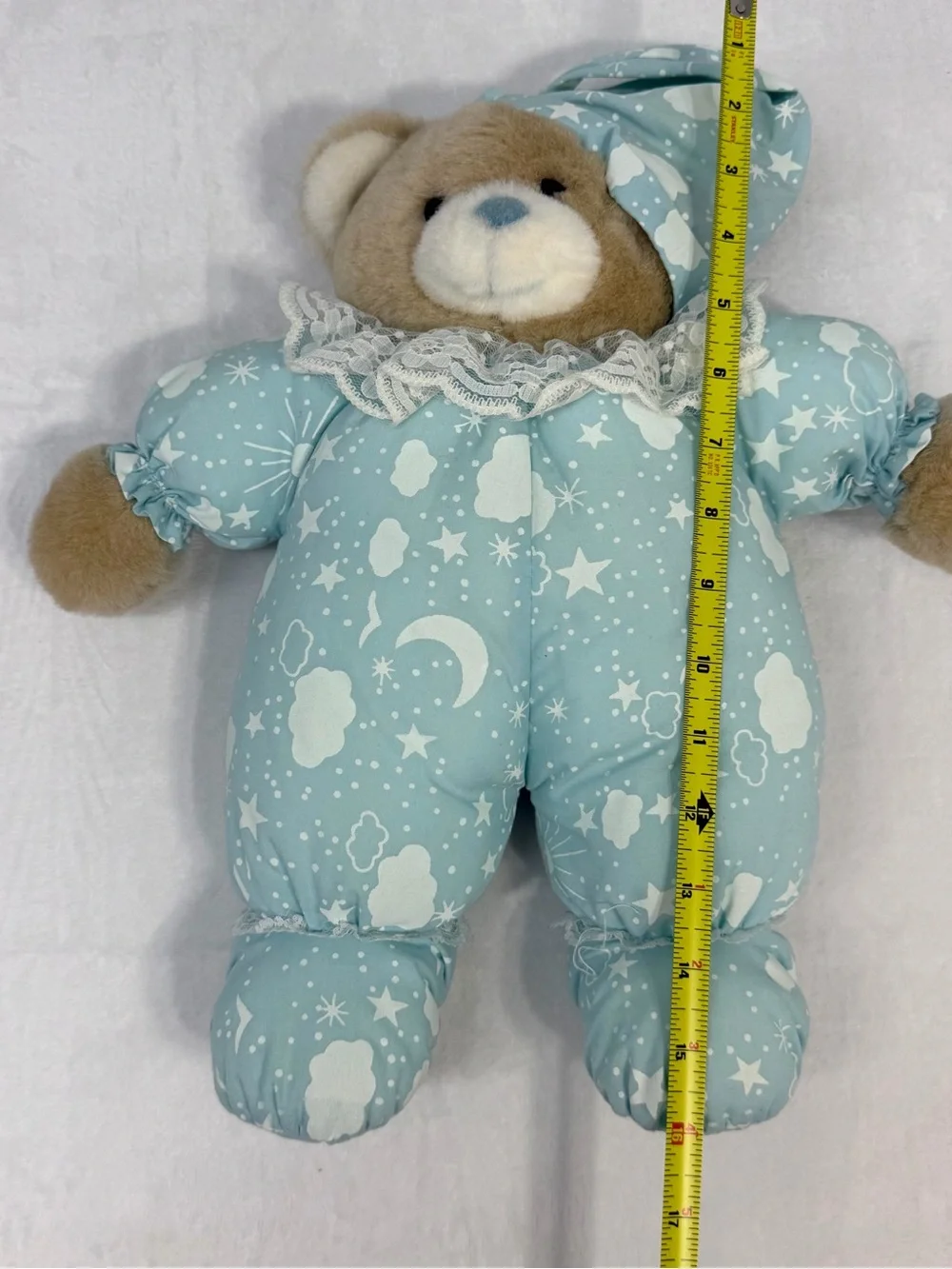 Vintage Teddy Bear Plush Glow in the Dark Fluorescent Pajamas Moon Stars Blue 16